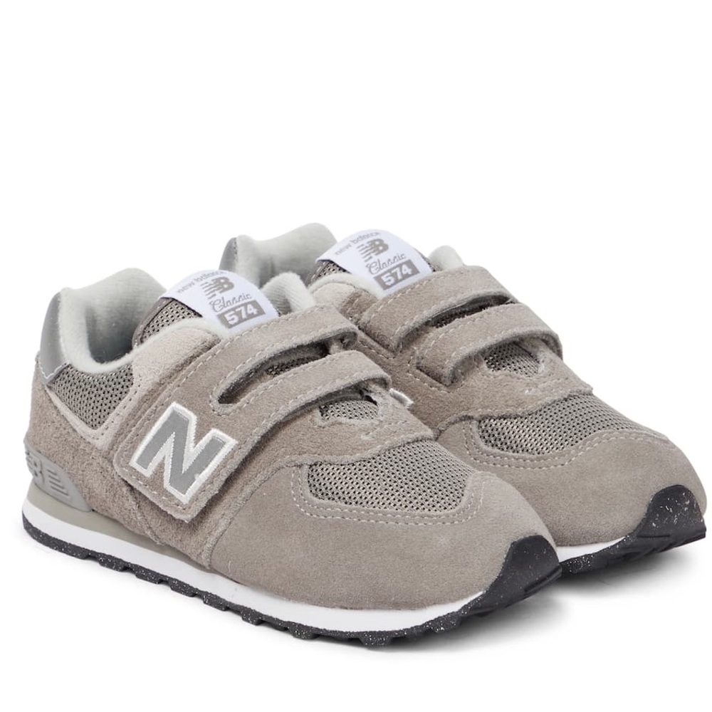Kids New Balance 574 Core Hook & Loop White & Gray Sneakers